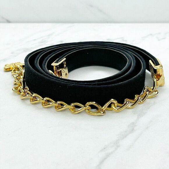 Black Faux Leather Belt Butterfly Charm Gold Chain Accents Medium (M) ✨ - Picture 2 of 8
